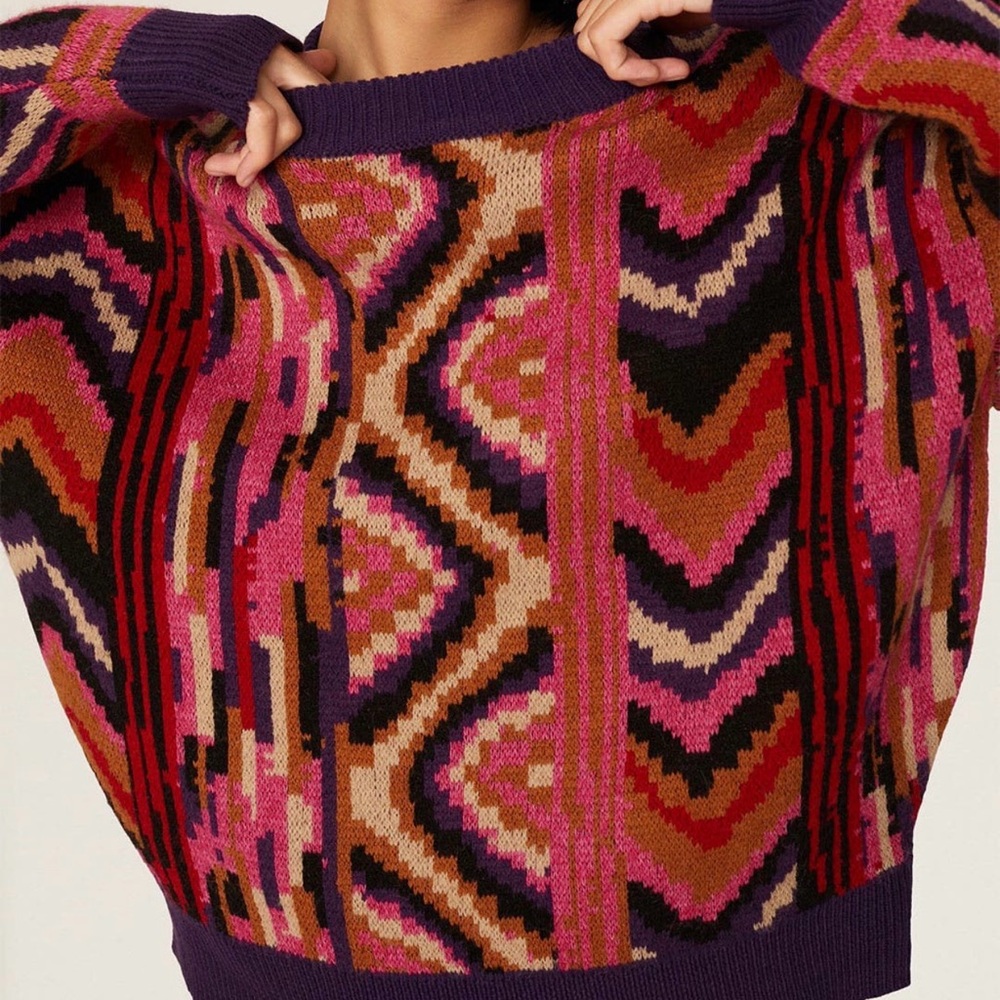 FARM Rio Striped Multicolor Patchwork Sweater - image 8